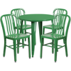 FLASH FURNITURE 30'' ROUND GREEN METAL INDOOR-OUTDOOR TABLE SET WITH 4 VERTICAL SLAT BACK CHAIRS