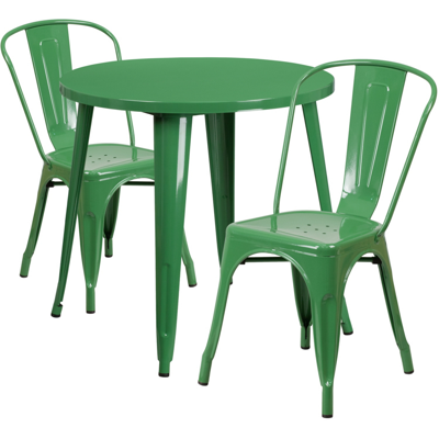 Flash Furniture 30'' Round Green Metal Indoor-outdoor Table Set With 2 Cafe Chairs