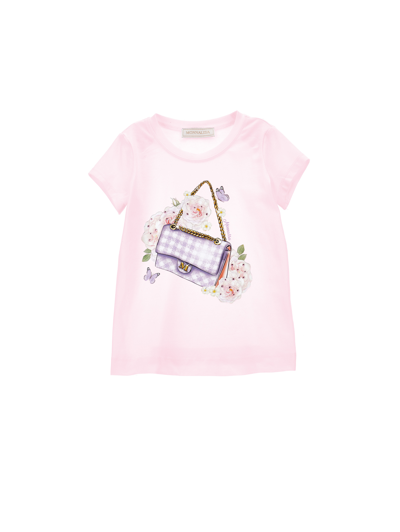 Monnalisa Kids'   Bag T-shirt With Rhinestones In Rosa Fairy Tale
