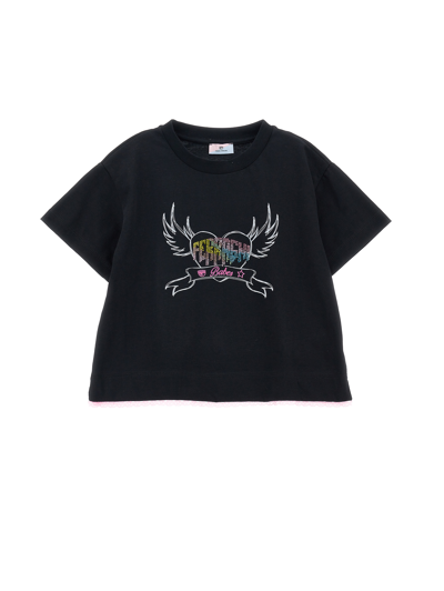 Chiara Ferragni Kids'   Cfpunk Cropped T-shirt With Lace In Black