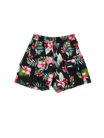 Monnalisa Kids'   Jungle Print Cady Shorts In Black