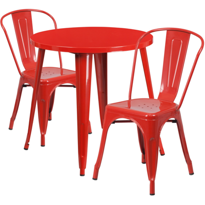 Flash Furniture 30'' Round Red Metal Indoor-outdoor Table Set With 2 Cafe Chairs