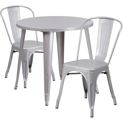 Flash Furniture 30'' Round Silver Metal Indoor-outdoor Table Set With 2 Cafe Chairs In Gray