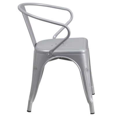 Flash Furniture Silver Metal Indoor-outdoor Chair With Arms In Gray