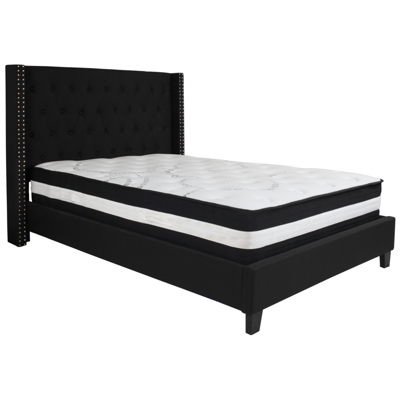 Flash Furniture Riverdale Full Size Tufted Upholstered Fabric Platform Bed With Pocket Spring Mattress In Black