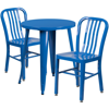 FLASH FURNITURE 24'' ROUND BLUE METAL INDOOR-OUTDOOR TABLE SET WITH 2 VERTICAL SLAT BACK CHAIRS