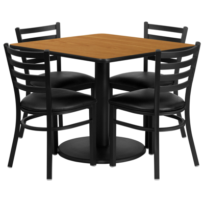 Flash Furniture 36'' Square Natural Laminate Table Set With 4 Ladder Back Metal Chairs In Black