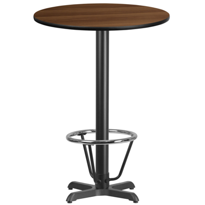 Flash Furniture 30'' Round Walnut Laminate Table Top With 22'' X 22'' Bar Height Table Base And Foot Ring In Brown