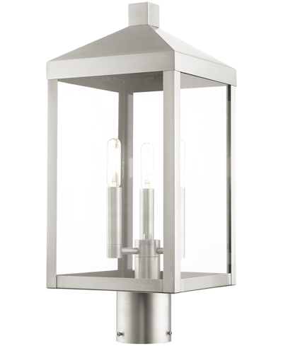 Livex Nyack 3 Light Outdoor Post Top Lantern In Brushed Nickel