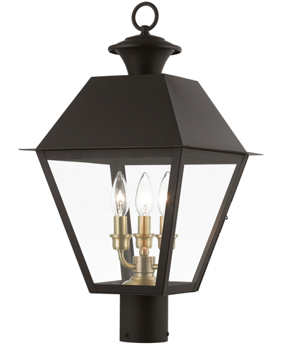 Livex Wentworth 3 Light Outdoor Large Post Top Lantern In Bronze With Antique Brass