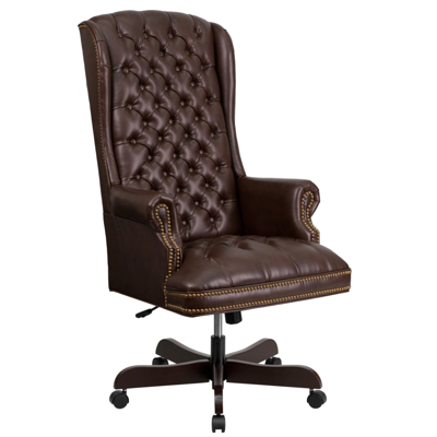 Flash Furniture High Back Traditional Tufted Burgundy Leather Executive Swivel Chair With Arms In Brown