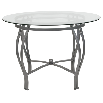 Flash Furniture Syracuse 42'' Round Glass Dining Table With Silver Metal Frame In Gray