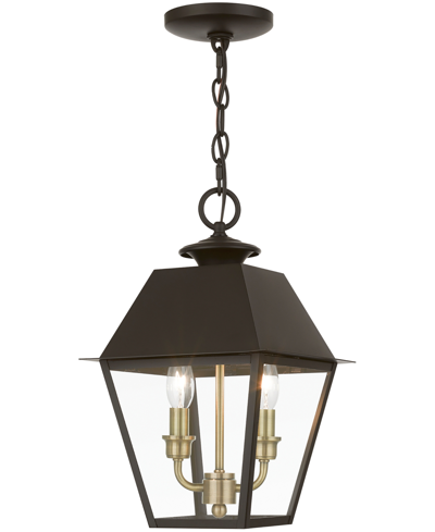 Livex Wentworth 2 Light Outdoor Medium Pendant Lantern In Bronze With Antique Brass