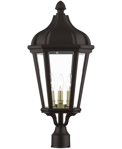 Livex Morgan 3 Light Outdoor Post Top Lantern In Bronze With Antique Gold