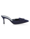 Manolo Blahnik Women's Maysale 70mm Buckle Suede Mules In Navy