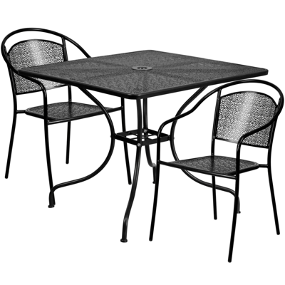 Flash Furniture 35.5'' Square Black Indoor-outdoor Steel Patio Table Set With 2 Round Back Chairs