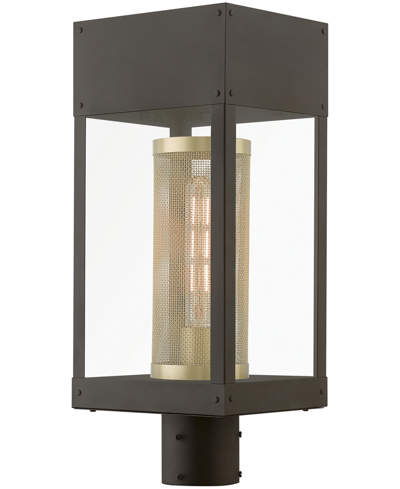 Livex Franklin 1 Light Outdoor Post Top Lantern In Bronze With Soft Gold
