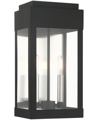 Livex York 2 Light Outdoor Wall Lantern In Black With Brushed Nickel