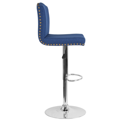 Flash Furniture Bellagio Contemporary Adjustable Height Barstool With Accent Nail Trim In Blue Fabric