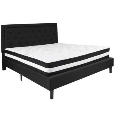 Flash Furniture Roxbury King Size Tufted Upholstered Fabric Platform Bed With Pocket Spring Mattress In Black