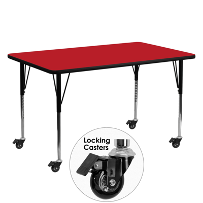 FLASH FURNITURE MOBILE 24''W X 60''L RECTANGULAR RED HP LAMINATE ACTIVITY TABLE