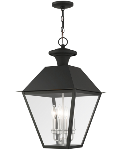 Livex Wentworth 4 Light Outdoor Pendant Lantern In Black With Brushed Nickel