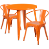 FLASH FURNITURE 30'' ROUND ORANGE METAL INDOOR-OUTDOOR TABLE SET WITH 2 ARM CHAIRS