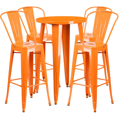 Flash Furniture 24'' Round Orange Metal Indoor-outdoor Bar Table Set With 4 Cafe Stools