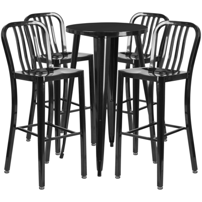 Flash Furniture 24'' Round Black Metal Indoor-outdoor Bar Table Set With 4 Vertical Slat Back Stools