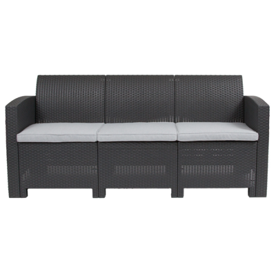 Flash Furniture Dark Gray Faux Rattan Sofa With All-weather Light Gray Cushions