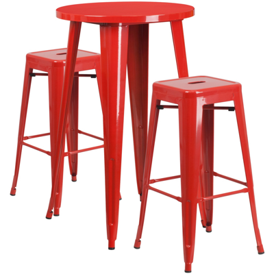 Flash Furniture 24'' Round Red Metal Indoor-outdoor Bar Table Set With 2 Square Seat Backless Stools