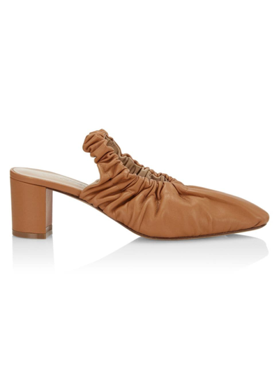 Ulla Johnson Alia Ruched Leather Slingback Pumps In Rust
