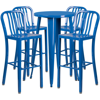 Flash Furniture 24'' Round Blue Metal Indoor-outdoor Bar Table Set With 4 Vertical Slat Back Stools