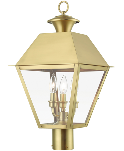 Livex Wentworth 3 Light Outdoor Large Post Top Lantern In Natural Brass