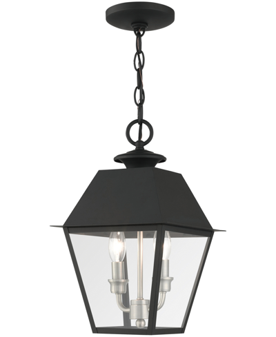 Livex Wentworth 2 Light Outdoor Pendant Lantern In Black With Brushed Nickel