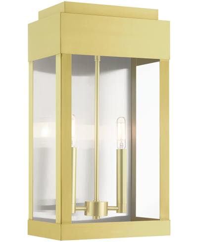 Livex York 2 Light Outdoor Wall Lantern In Satin Brass