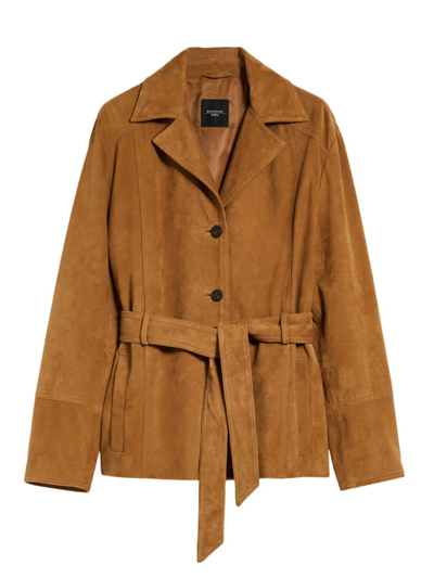 Weekend Max Mara Artur Belted Button-down Suede Jacket In Camel