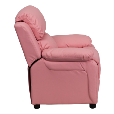Flash Furniture Deluxe Padded Contemporary Pink Vinyl Kids Recliner With Storage Arms