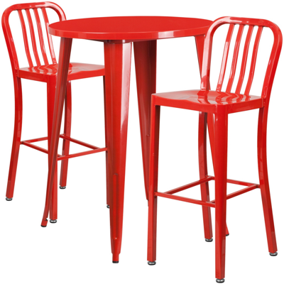 Flash Furniture 30'' Round Red Metal Indoor-outdoor Bar Table Set With 2 Vertical Slat Back Stools
