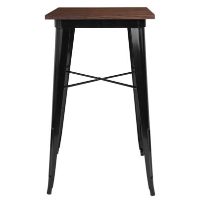 Flash Furniture 23.5" Square Black Metal Indoor Bar Height Table With Walnut Rustic Wood Top