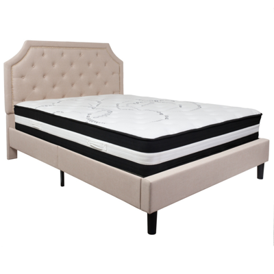 Flash Furniture Brighton Queen Size Tufted Upholstered Fabric Platform Bed With Pocket Spring Mattress In Beige