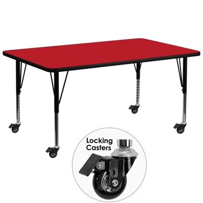 FLASH FURNITURE MOBILE 30''W X 72''L RECTANGULAR RED HP LAMINATE ACTIVITY TABLE