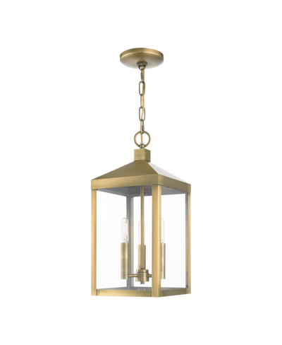 Livex Nyack 3 Light Outdoor Pendant Lantern In Antique Brass