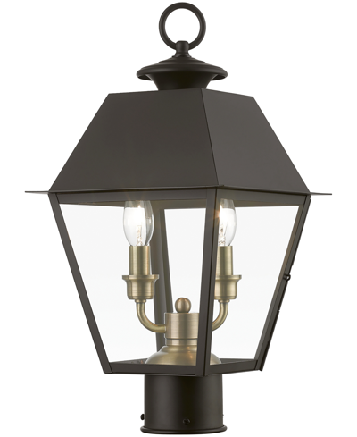 Livex Wentworth 2 Light Outdoor Medium Post Top Lantern In Bronze With Antique Brass