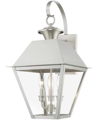 Livex Wentworth 3 Light Outdoor Large Wall Lantern In Brushed Nickel