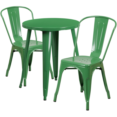 Flash Furniture 24'' Round Green Metal Indoor-outdoor Table Set With 2 Cafe Chairs