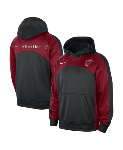 NIKE MEN'S NIKE BLACK, RED MIAMI HEAT AUTHENTIC STARTING FIVE FORCE PERFORMANCE PULLOVER HOODIE