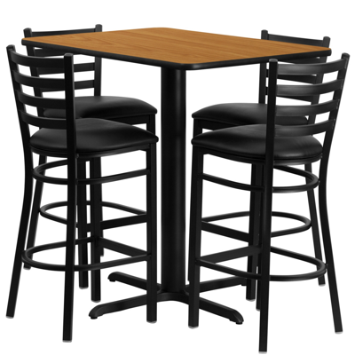 Flash Furniture 24''w X 42''l Rectangular Natural Laminate Table Set With 4 Ladder Back Metal Barstools In Black