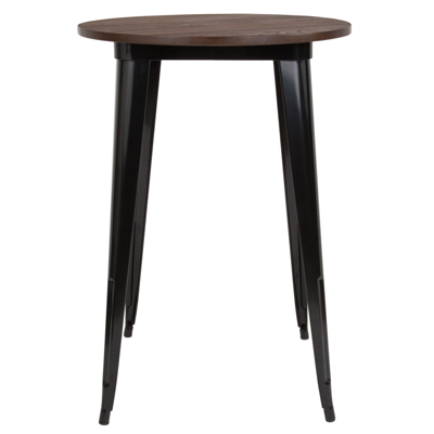 Flash Furniture 30" Round Black Metal Indoor Bar Height Table With Walnut Rustic Wood Top