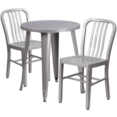 Flash Furniture 30'' Round Silver Metal Indoor-outdoor Table Set With 2 Vertical Slat Back Chairs In Gray